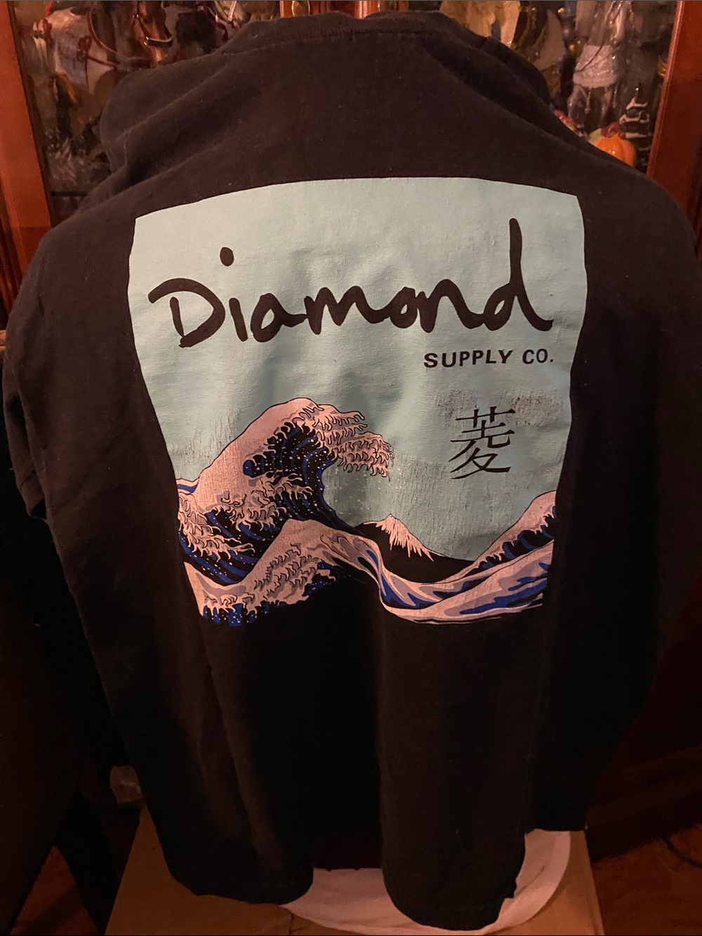 Diamond Supply Co. Black Tee with Blue Wave Panel medium